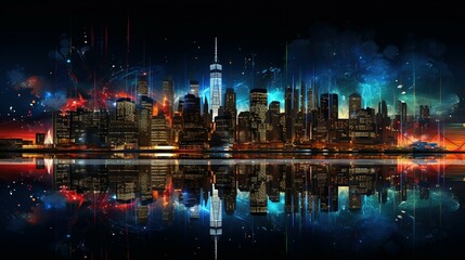 Fototapeta na wymiar Skyline of New York city at night, generative AI