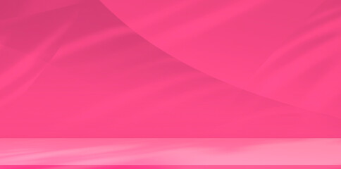 Empty Counter Table Mockup on interior Studio Wall Room in Raspberry Rose pink Color Trend 2024 with light and abstract Shadow for product display Presentation Background, illustration