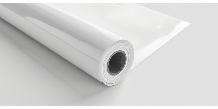 Close-up of the glossy polyethylene plastic roll. Product packaging/wrapping concept. Space for text. 