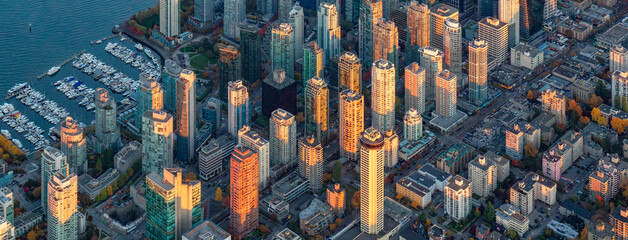 Downtown Vancouver, British Columbia, Canada. Modern City on West Coast of Pacific Ocean.