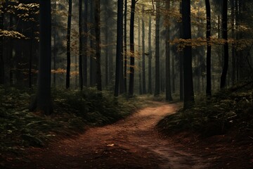 Fototapeta premium A road in a forest filled with trees