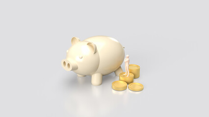 The piggy bank and coins for saving or business concept 3d rendering..