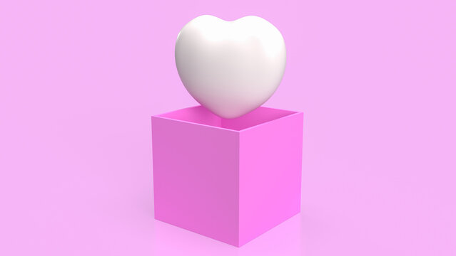 The white heart on pink box for love or valentine concept 3d rendering.
