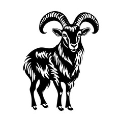Pet goat in linocut textured style. Isolated on white background vector illustration