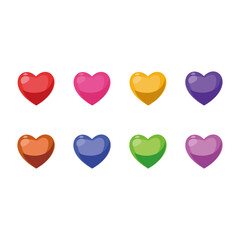 Cute happy valentines day set. Cartoon love romantic stickers elements with hearts. Hand drawn vector illustration