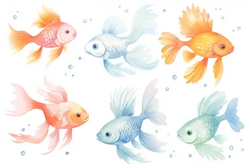 Fotobehang Set of watercolor paintings Goldfish on white background.  © artpritsadee