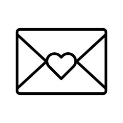 Black single love envelope mail thin line icon, simple romance flat design pictogram, infographic vector for app logo web button ui ux interface elements isolated on white background