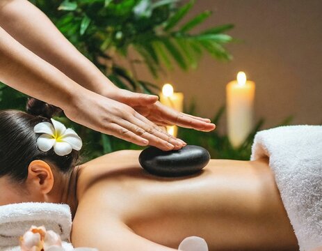 Image of hot stones and aromatic candles.