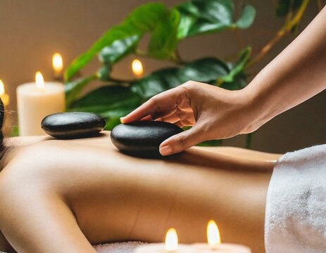 Image of hot stones and aromatherapy oils.
