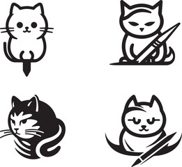 Fototapeta premium hand drawn cat icon set isolated on white background generative ai