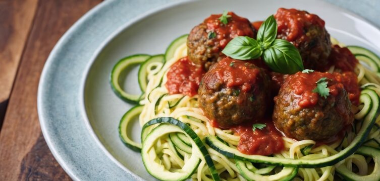  .The image displays a plate filled with pasta and meatballs, the sauce is red. The noodles are wound around each other.