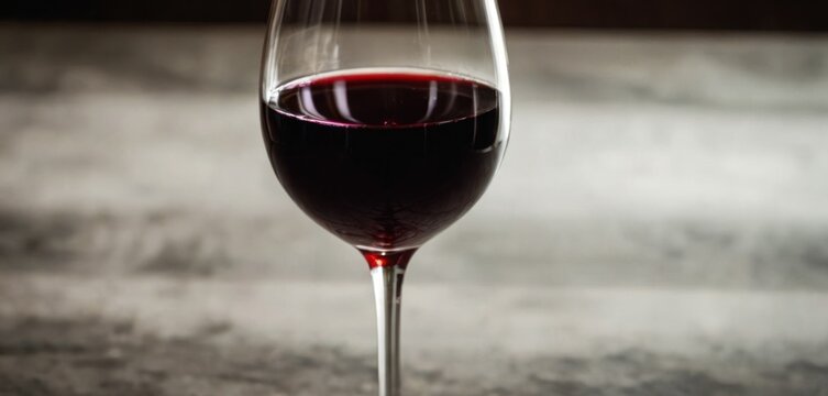  The image features a large, empty wine glass sitting on top of a table. The glass is filled with red wine, making it appear as if the glass.