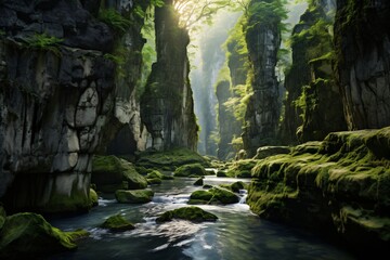 A beautiful river in a green forest