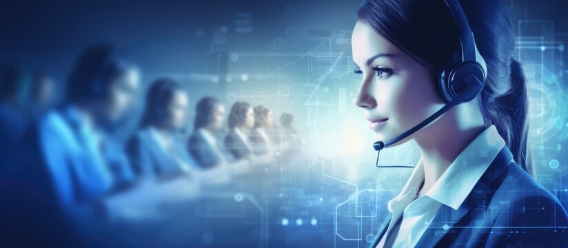 Call center employees wearing headsets providing technical support.