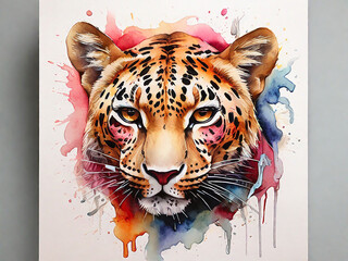 Colorful Leopard Head Watercolor Art