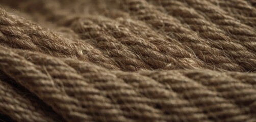  .This is a close up view of a brown piece of fabric or yarn. The cloth appears to be made from string and has some knots in.