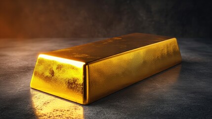 Gold bullion bar on dark background. Large cast investment gold ingot. Swiss gold. Business and finance.
