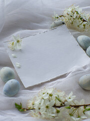 Blue painted easter eggs. Dyed Easter eggs with marble stone effect light blue color on white...