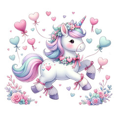 Valentine Cute Unicorn, AI generative