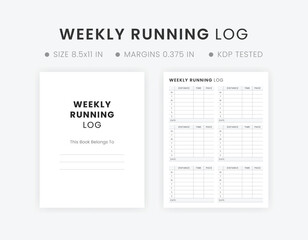 Weekly Running Log Printable Template, Editable Running Tracker, Fitness Goals, Walking Logbook - obrazy, fototapety, plakaty