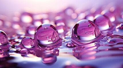 a collection of water bubbles in a purple air background,  bubbles floating on the surface of the water.purple water bubles close up