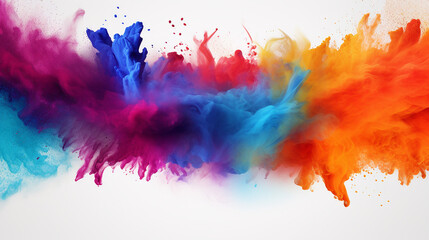 abstract multi color powder explosion on white background - obrazy, fototapety, plakaty