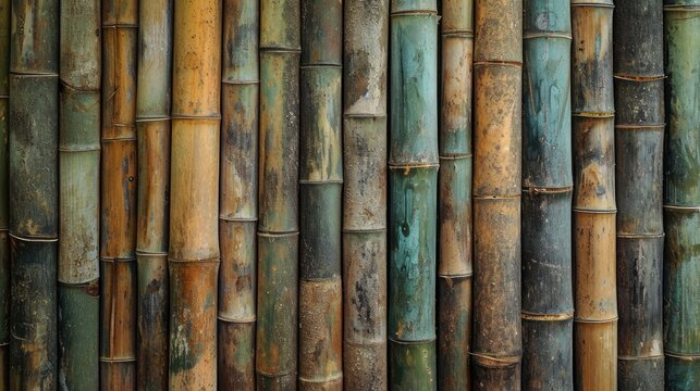 old brown tone green  bamboo plank fence texture for background, bamboo pattern texture background , 