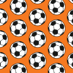 football or soccer ball pattern. Sport background. Vector illustration for clothing textile, scrapbooking in an orange background