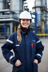 Portrait of a female chemical plant worker