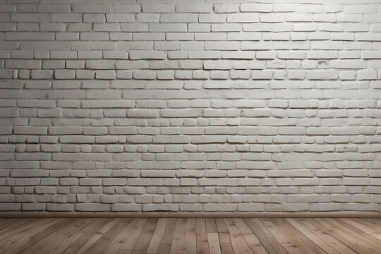 White Painted Brick Wall and Light Panel Flooring Background Wallpaper Generative AI