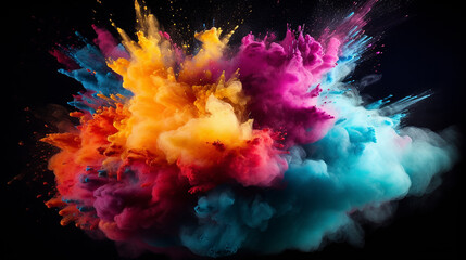 black background with colored powder explosion