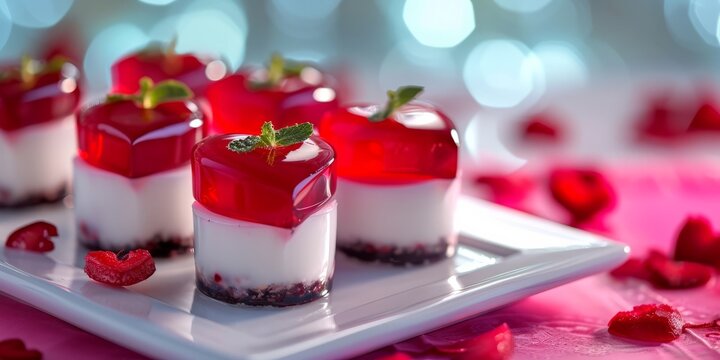 Jelly cake dessert in shape of heart. AI generated image. 