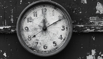 Broken old clock,  deadline, time lost and time´s up concept. Black and white image. 