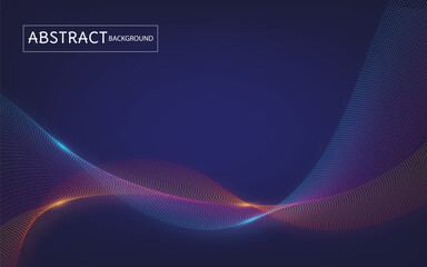 Beautiful abstract wave-shaped array of glowing dots with dynamic particles over dark and blurred light vector background