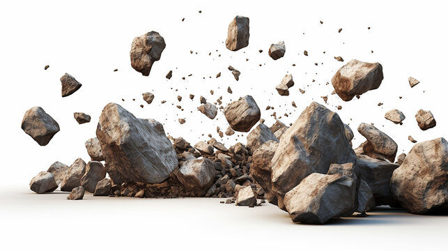 falling rocks isolated on white background 3d render