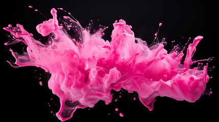 pink paint splash isolated on black background - obrazy, fototapety, plakaty