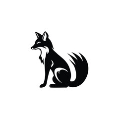 Elegant Silhouette of a Seated Fox in Black and White
