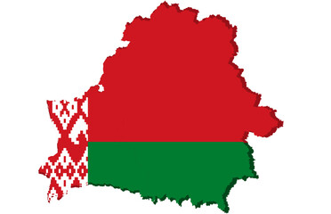 Geographic map of the Republic of Belarus in the color of the national flag on a white background.