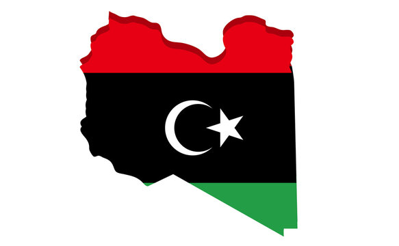Libya detailed geographical map with country flag. Painted in the colors of the national flag, on a white background.