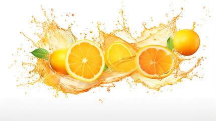 fruits sweet fresh orange fruit juice splash swirl on white background © Aura