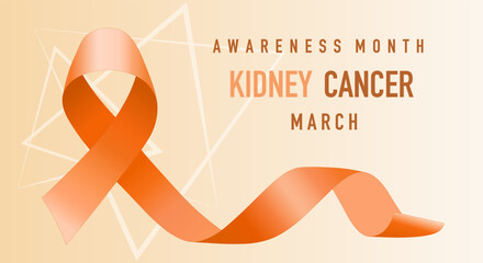 Banner, orange ribbon as a symbol of Kidney Cancer awareness. National Month Celebrated annually in March