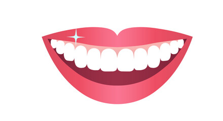 White teeth and pink lips, a smiling mouth of a Young woman. Dental concept, veneers, teeth whitening. Copy space.