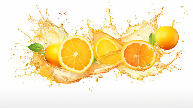 Fruits Sweet Fresh Orange Fruit Juice Splash Swirl On White Background