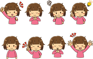 女の子　表情セット　ゆるかわ