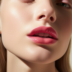 A close-up of a model showcasing lip care