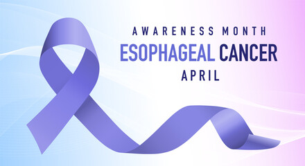 Esophageal Cancer Awareness Calligraphy Poster Design. Realistic Periwinkle Ribbon. April is Cancer Awareness Month. Vector