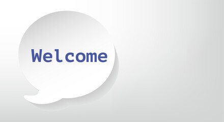 Welcome sign, written on the pop-up message box in the application. White isolated background. Copy space.