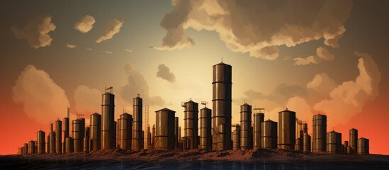 Crude oil barrels decline, depicting fuel production's pause, through an image of oil pumps and petroleum reserves.