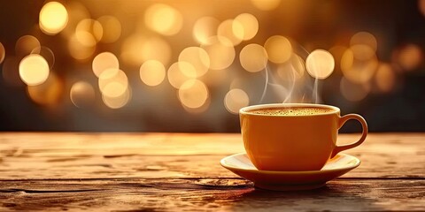 Obraz premium Coffee bliss. Cozy espresso moment captured in vintage aesthetic perfect for eliciting warmth and aroma of freshly brewed coffee in stylish nighttime setting