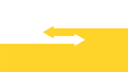 Opposing arrows pointing right and left on a yellow and white split background	
